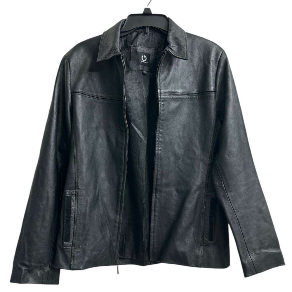 Men's Black Genuine Sheepskin Leather Jacket Stitching Zipper Size Small